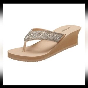 Ampeo Women's Size 7 Wedge Thong Sandals Dressy Comfortable Rhinestone Summer